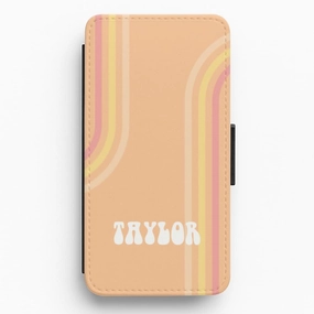 Eco Friendly Durable Quality Retro Orange Personalised Name Flip / Wallet Phone Case