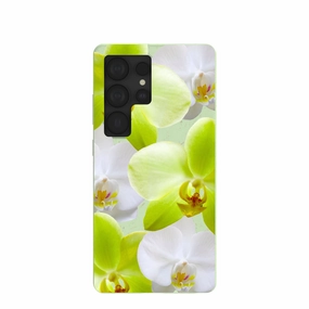 Sage Green Orchid Blooms Samsung Galaxy S25 Ultra Case Flexible Detail Design Frosted Finish