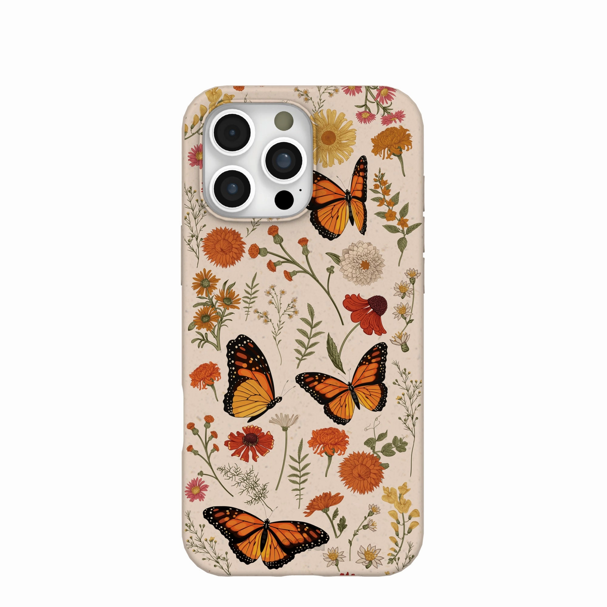 Rugged Surface Flexible Feel Seashell Monarch Butterfly iPhone 16 Pro Max Case