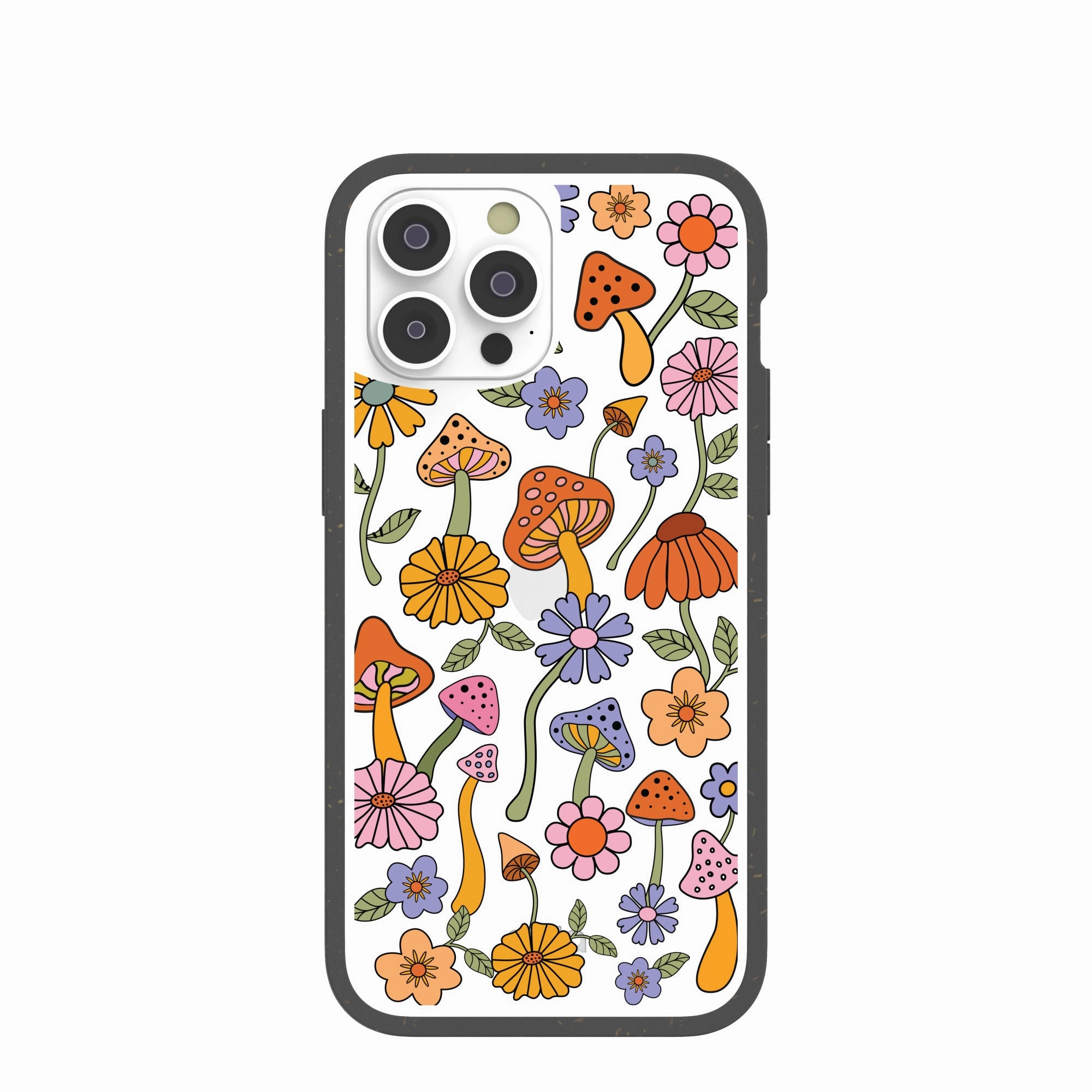 Clear Shrooms and Blooms iPhone 14 Pro Max Case With Black Ridge Luxury Pattern Comfort Shield