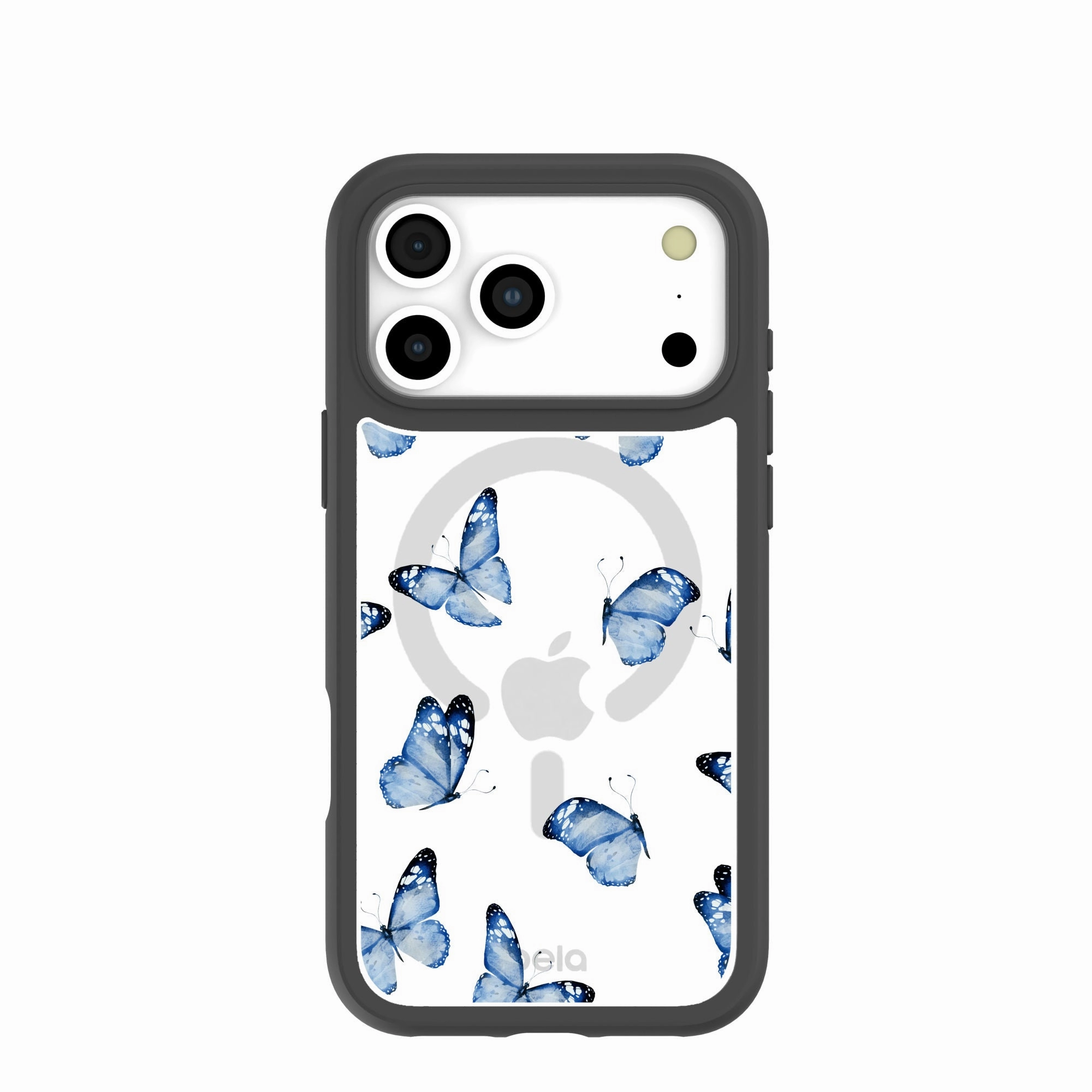 Clear Blue Butterflies iPhone 17 Pro Max Case With Noir Ridge (MagSafe included) Compact Structure Smooth Layer Texture