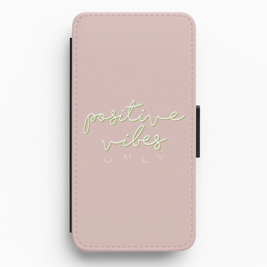 Positive Vibes Only - Pink Positivity Flip / Wallet Phone Case Luxury Grip Simple Finish