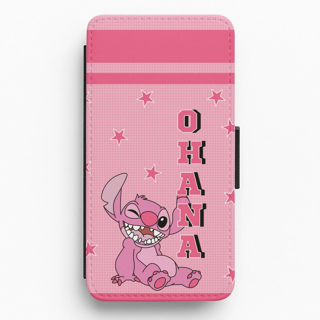 Pink Alien Ohana Flip / Wallet Phone Case Matte Texture Design Flexible Pattern Layer