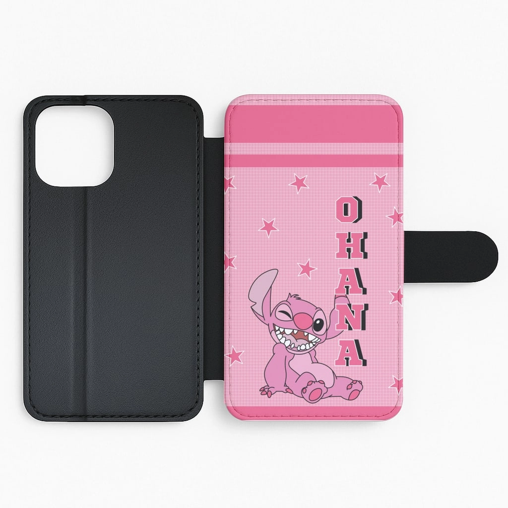 Minimal Build Texture Stylish Form Pink Alien Ohana Flip / Wallet Phone Case