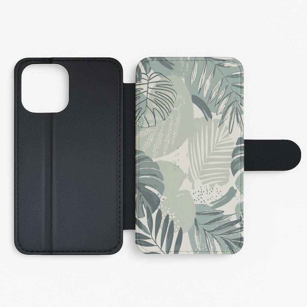 Green Leaf Pattern - Foliage Flip / Wallet Phone Case Matte Pattern Design Luxury Finish Texture