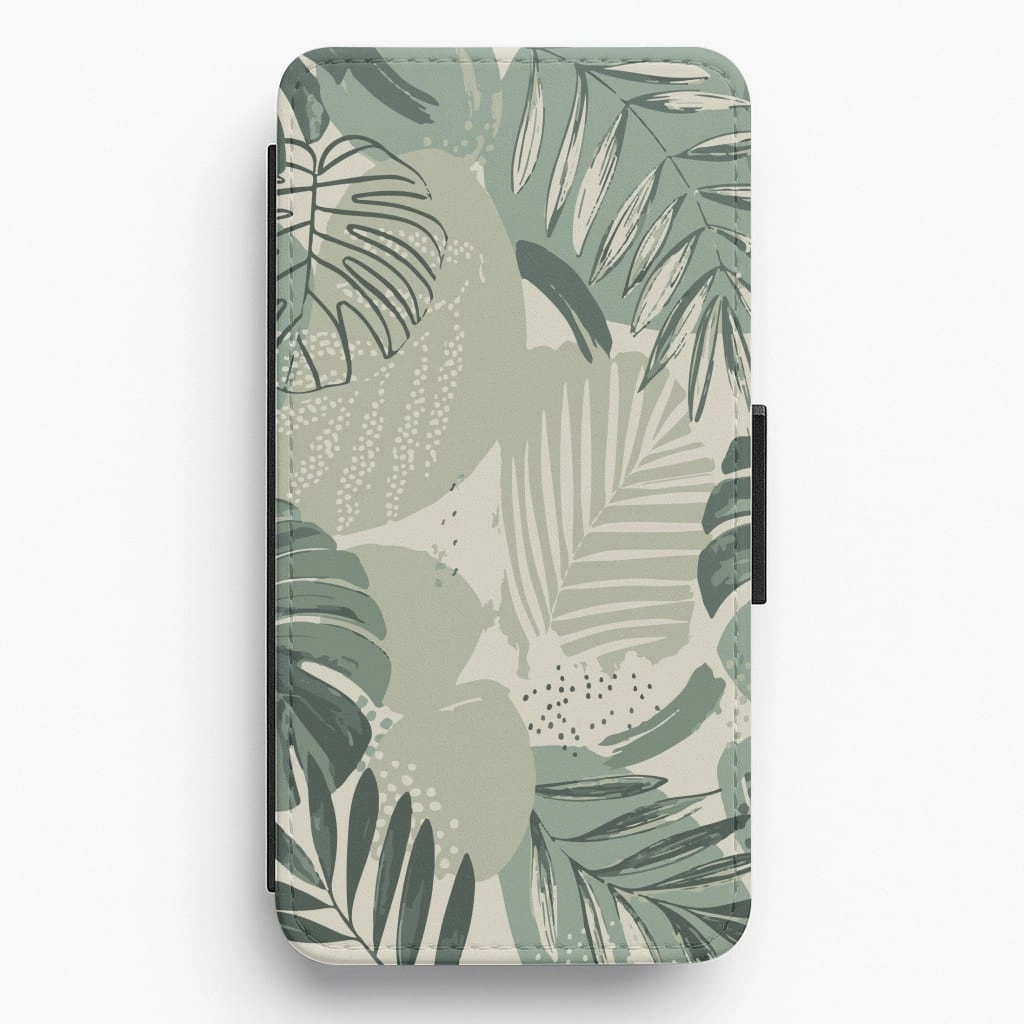 Green Leaf Pattern - Foliage Flip / Wallet Phone Case Rugged Look