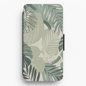 Green Leaf Pattern - Foliage Flip / Wallet Phone Case Rugged Look