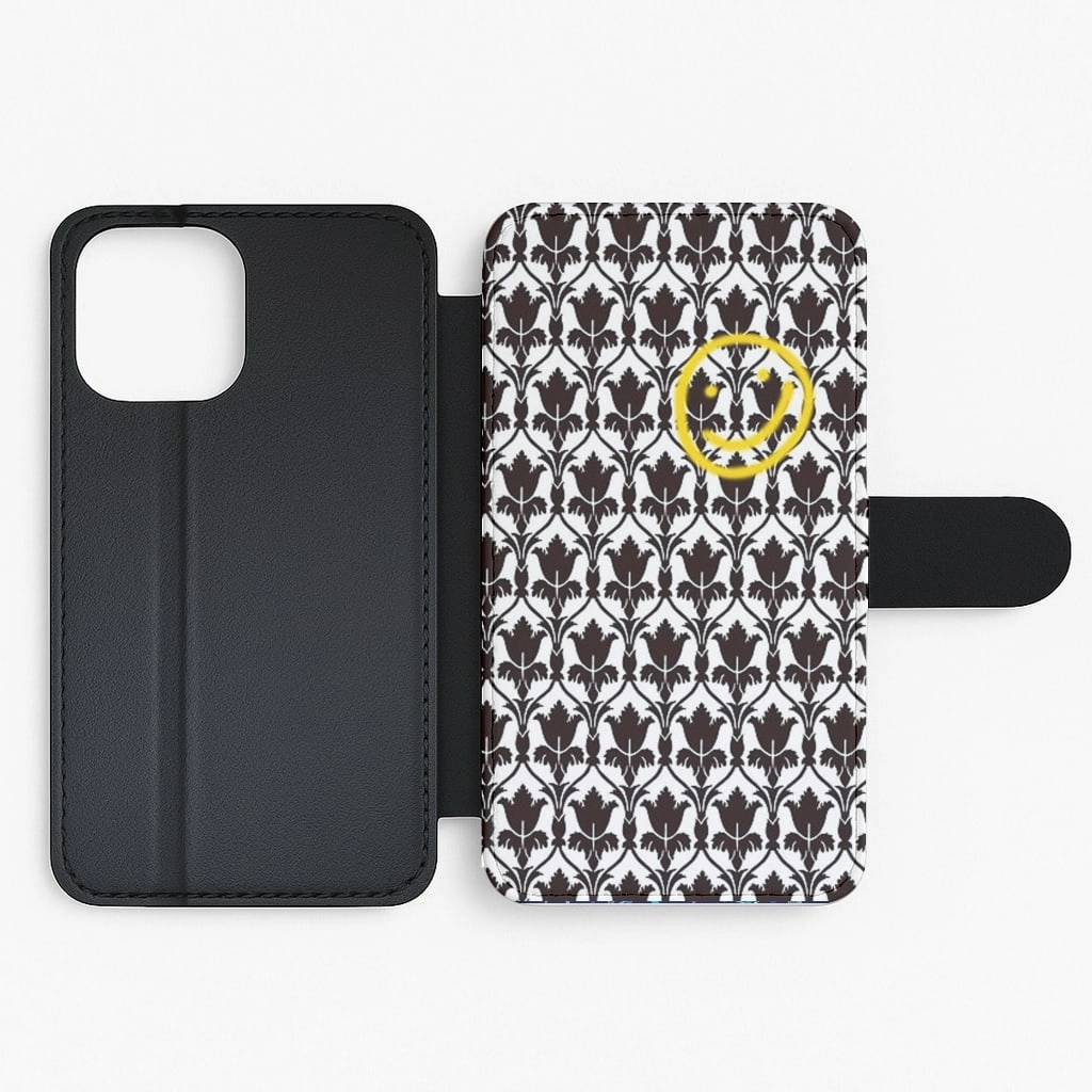 Detective Wallpaper Smile Flip Wallet Phone Case Soft Edge Texture