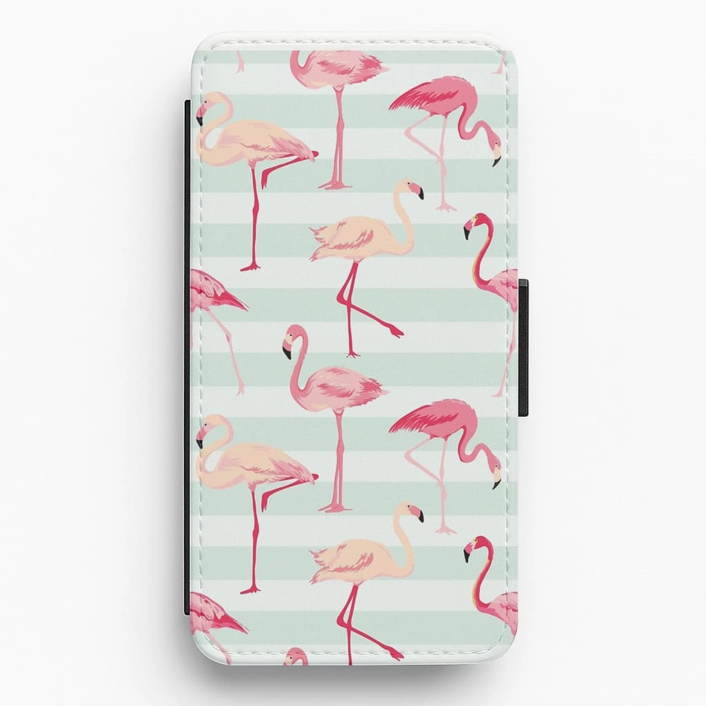 Premium Material Striped Retro Flamingo Pattern Flip / Wallet Phone Case