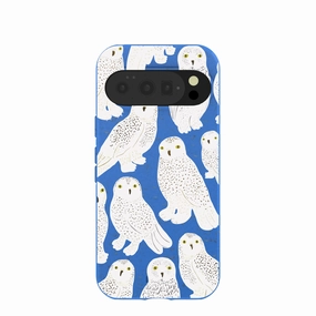 Electric Blue Snowy Owls Google Pixel 10/10 Pro Case Flexible Grip Texture