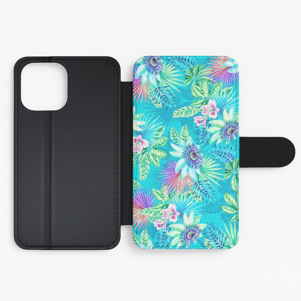 High Quality Blue Floral Pattern Flip / Wallet Phone Case