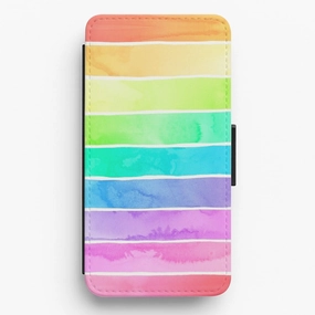 Summer Rainbow Stripes Flip Wallet Phone Case Smooth Edge Design