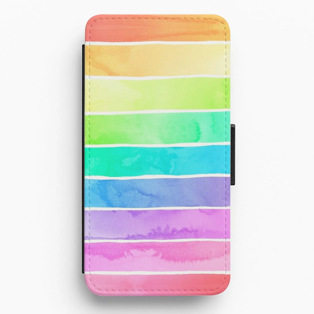 Summer Rainbow Stripes Flip Wallet Phone Case Smooth Edge Design