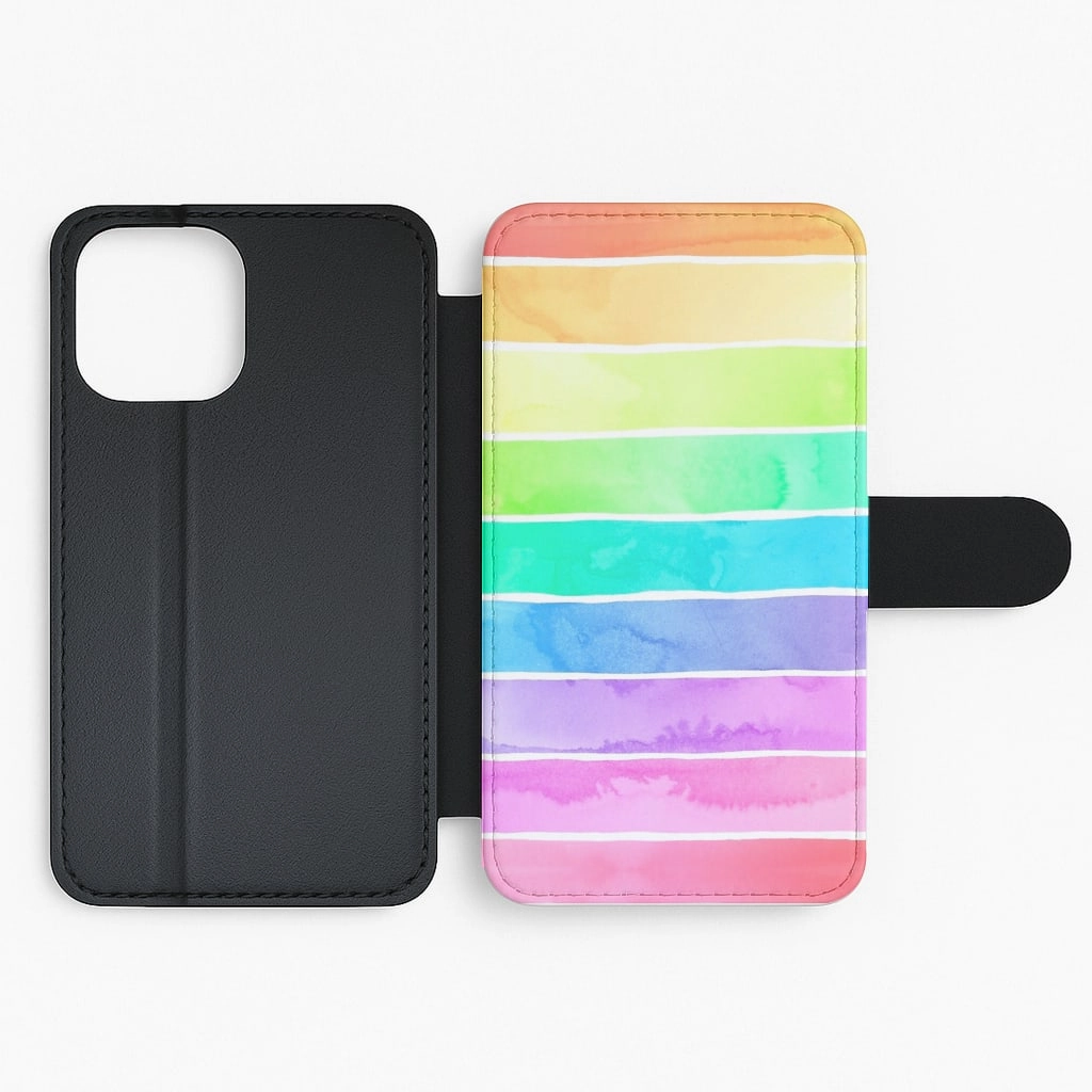 Summer Rainbow Stripes Flip Wallet Phone Case Rugged Outline