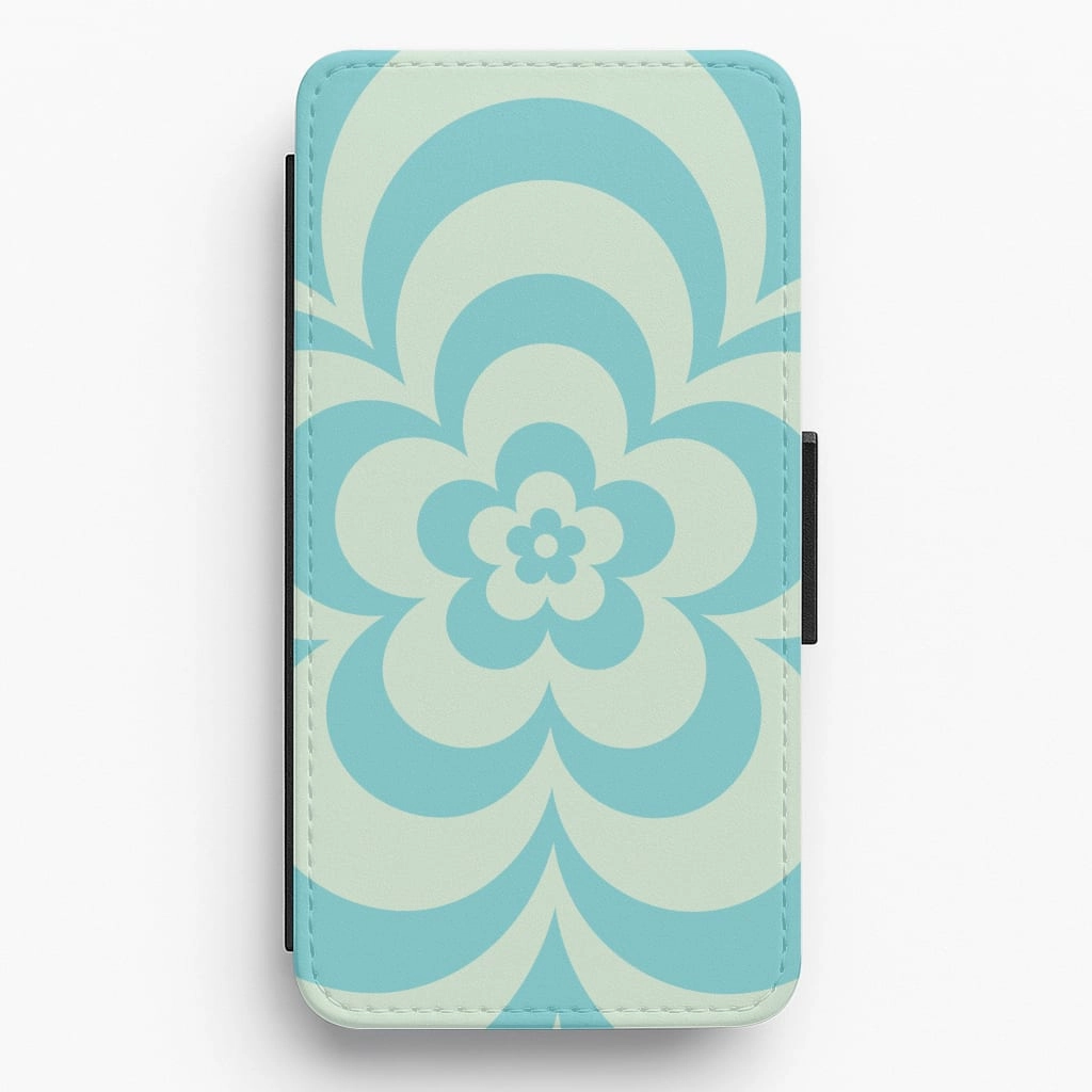 Ultra Slim Teal Abstract Flower Pattern  Flip / Wallet Phone Case
