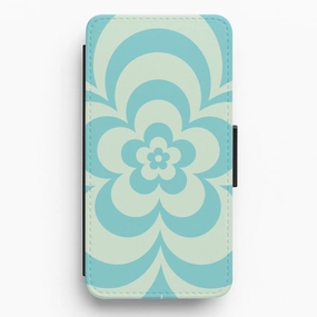 Ultra Slim Teal Abstract Flower Pattern  Flip / Wallet Phone Case