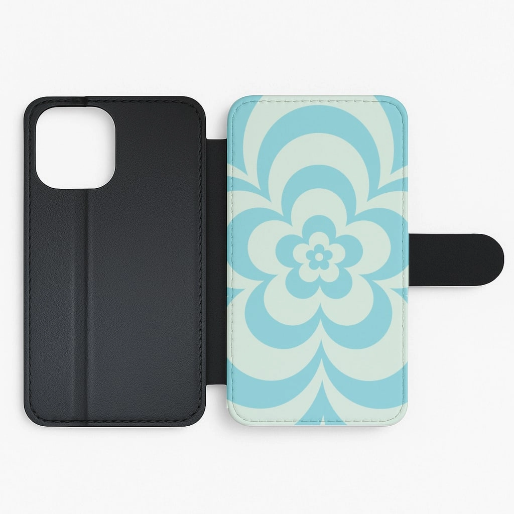 Premium Surface Teal Abstract Flower Pattern  Flip / Wallet Phone Case