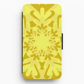 Yellow - Colourful Snowflakes Flip / Wallet Phone Case Durable Pattern Flexible Layer Design