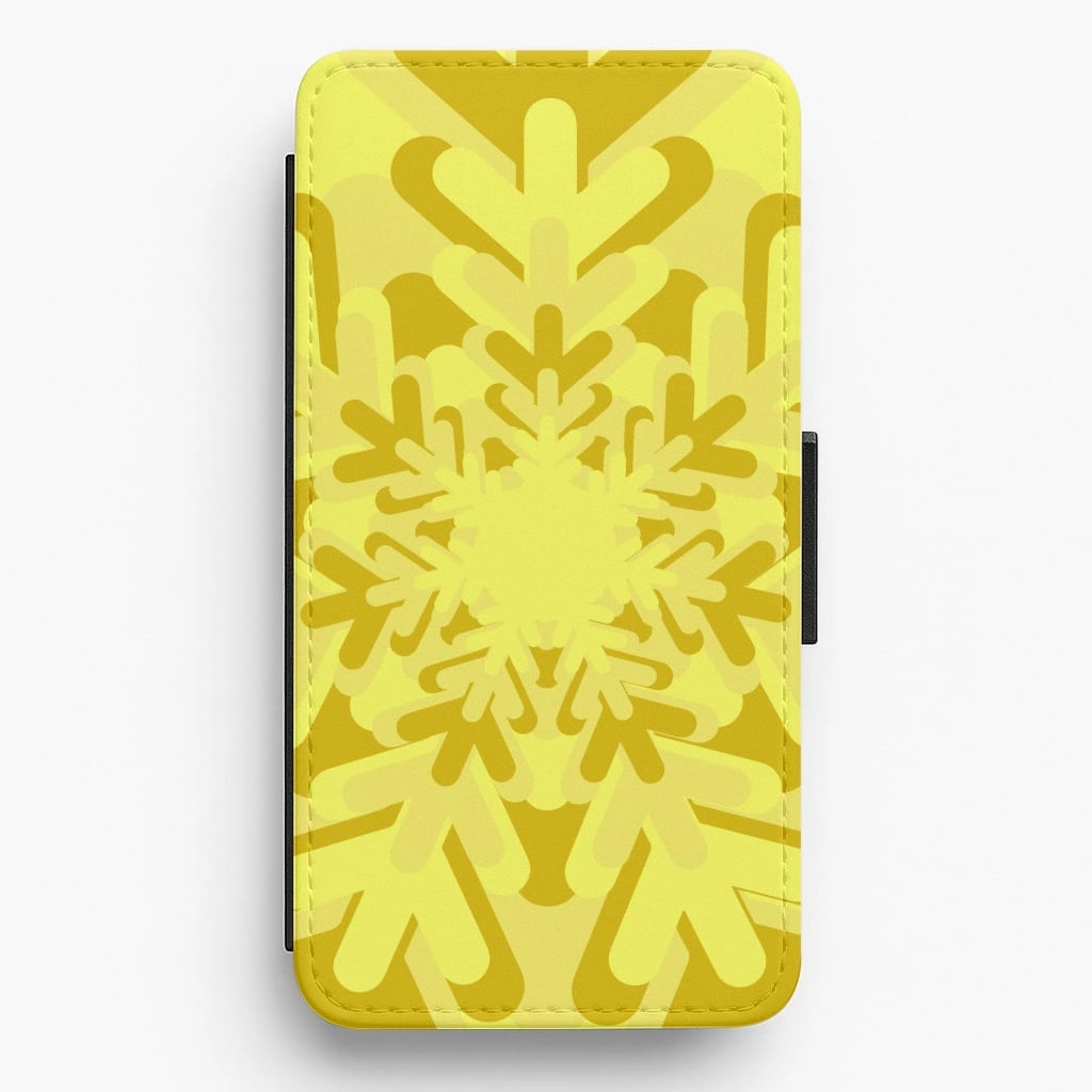 Yellow - Colourful Snowflakes Flip / Wallet Phone Case Durable Pattern Flexible Layer Design