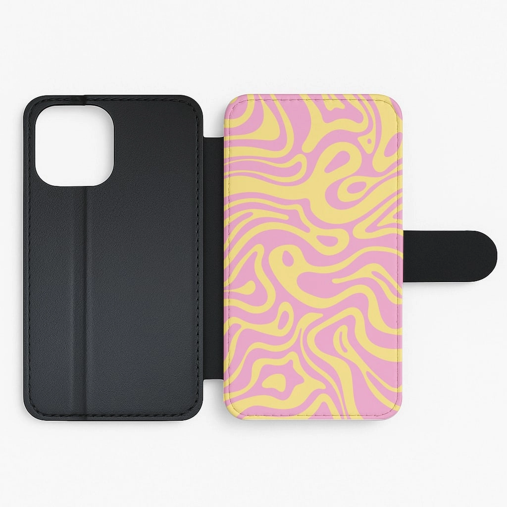 Yellow And Pink Waves Pattern Flip / Wallet Phone Case Shock Frame